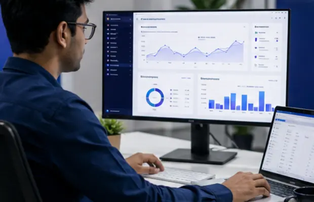 SEO specialist analysing keywords, organic traffic and search performance